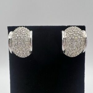 Swarovski Vintage Pave Crystal Dome Earrings Silver Tone Statement Post Earrings